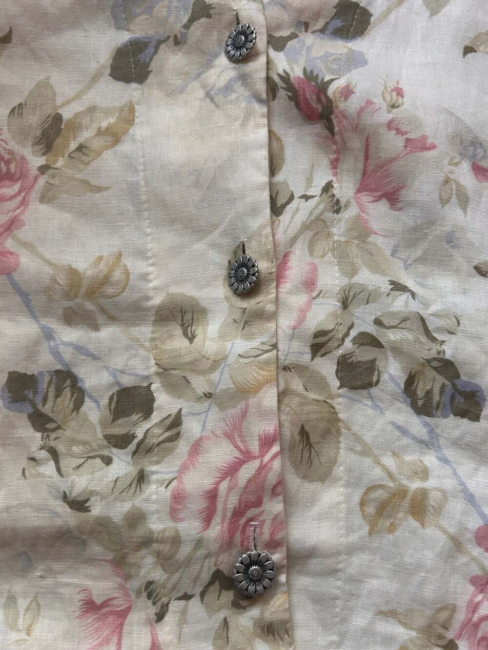Vintage 90s Surrealist Floral Linen Patchwork Button-Down Shirt Jacket - Picture 6 of 13